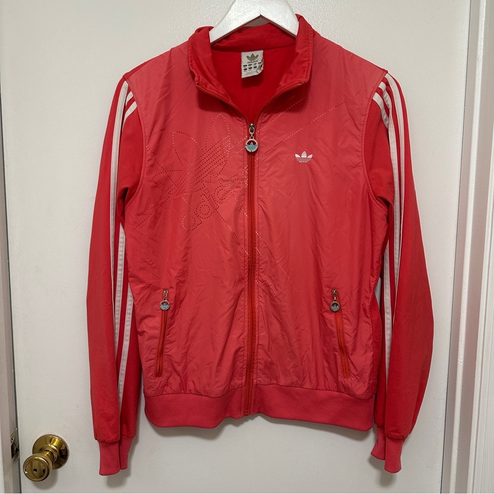 Adidas Track Jacket Climacool Zip Up Striped Coral Youth Size XXL
